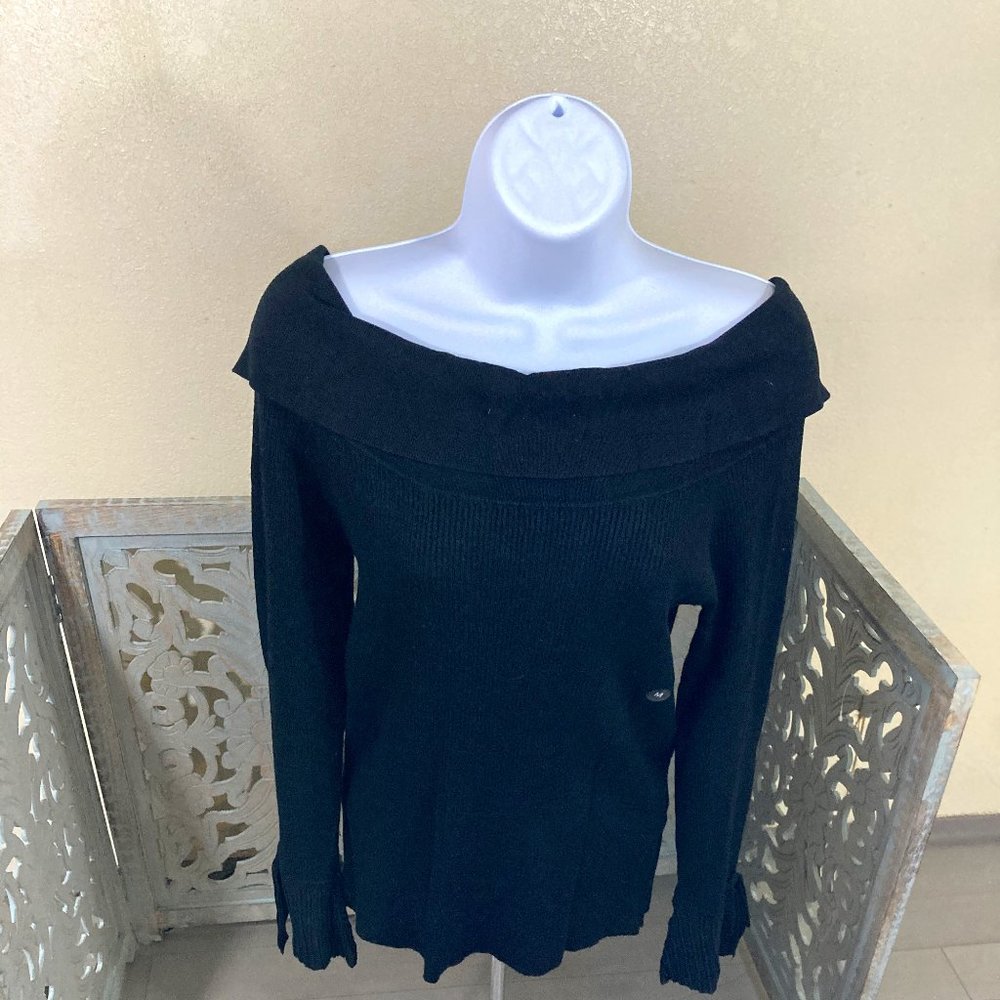 Black Off the Shoulder Sweater with Tie Wrist